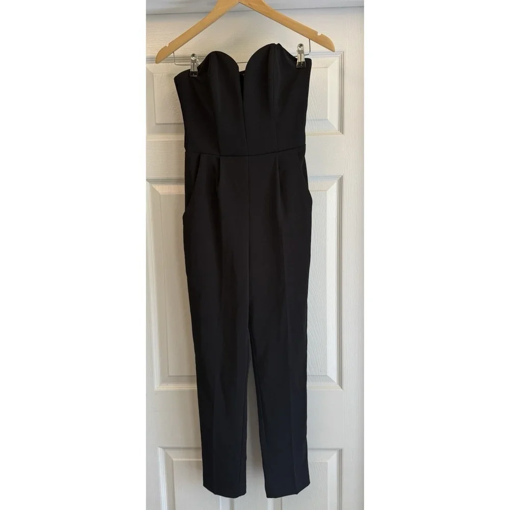 Amanda Urichard Jumpsuit Women P Black Strapless Sweetheart V-Notch Tapered Leg